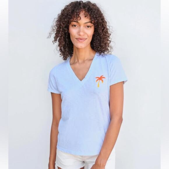 Anthropologie Sundry tee palm tree pale blue XL - Picture 1 of 9